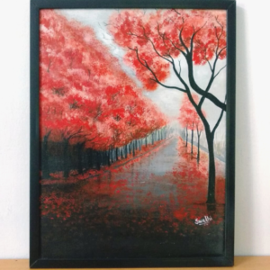 Red cherry blossom - Painting